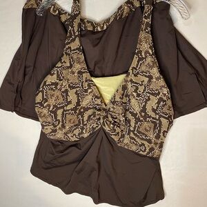 Coco Reef Brown and Tan Snake Print Swim Top